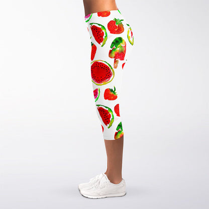 Summer Fruits Watermelon Pattern Print Women's Capri Leggings