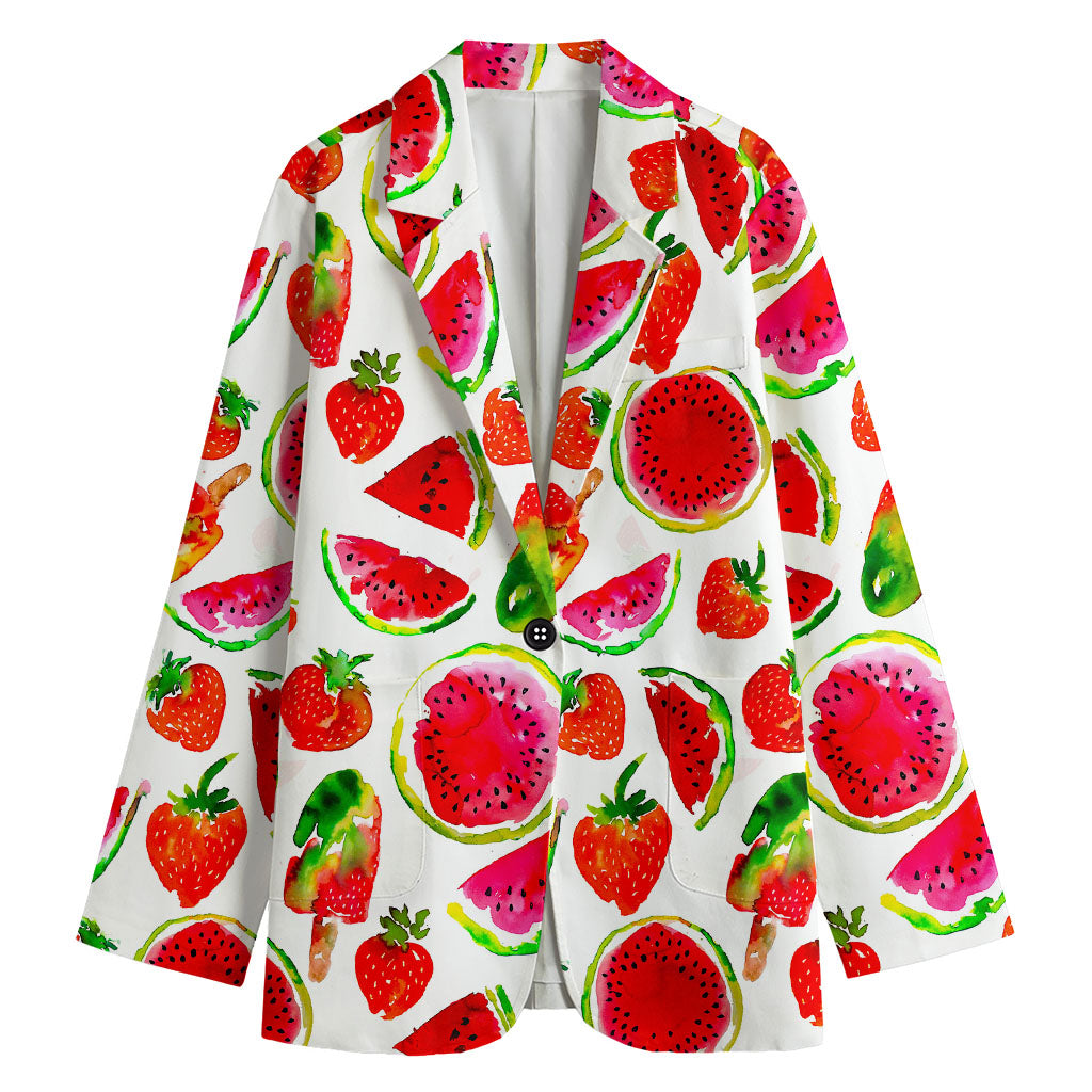 Summer Fruits Watermelon Pattern Print Women's Cotton Blazer