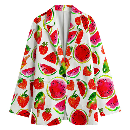 Summer Fruits Watermelon Pattern Print Women's Cotton Blazer
