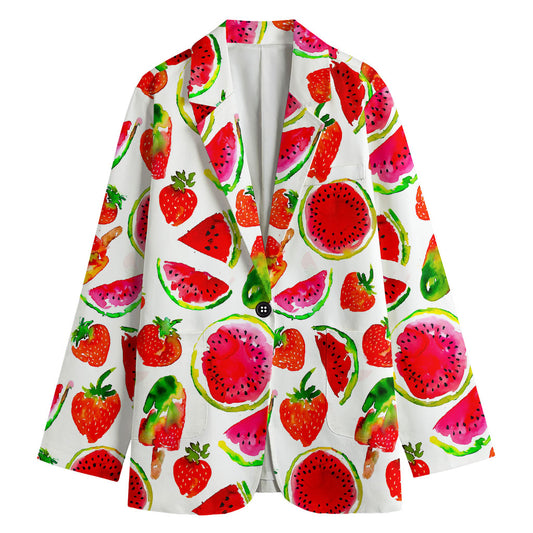 Summer Fruits Watermelon Pattern Print Women's Cotton Blazer