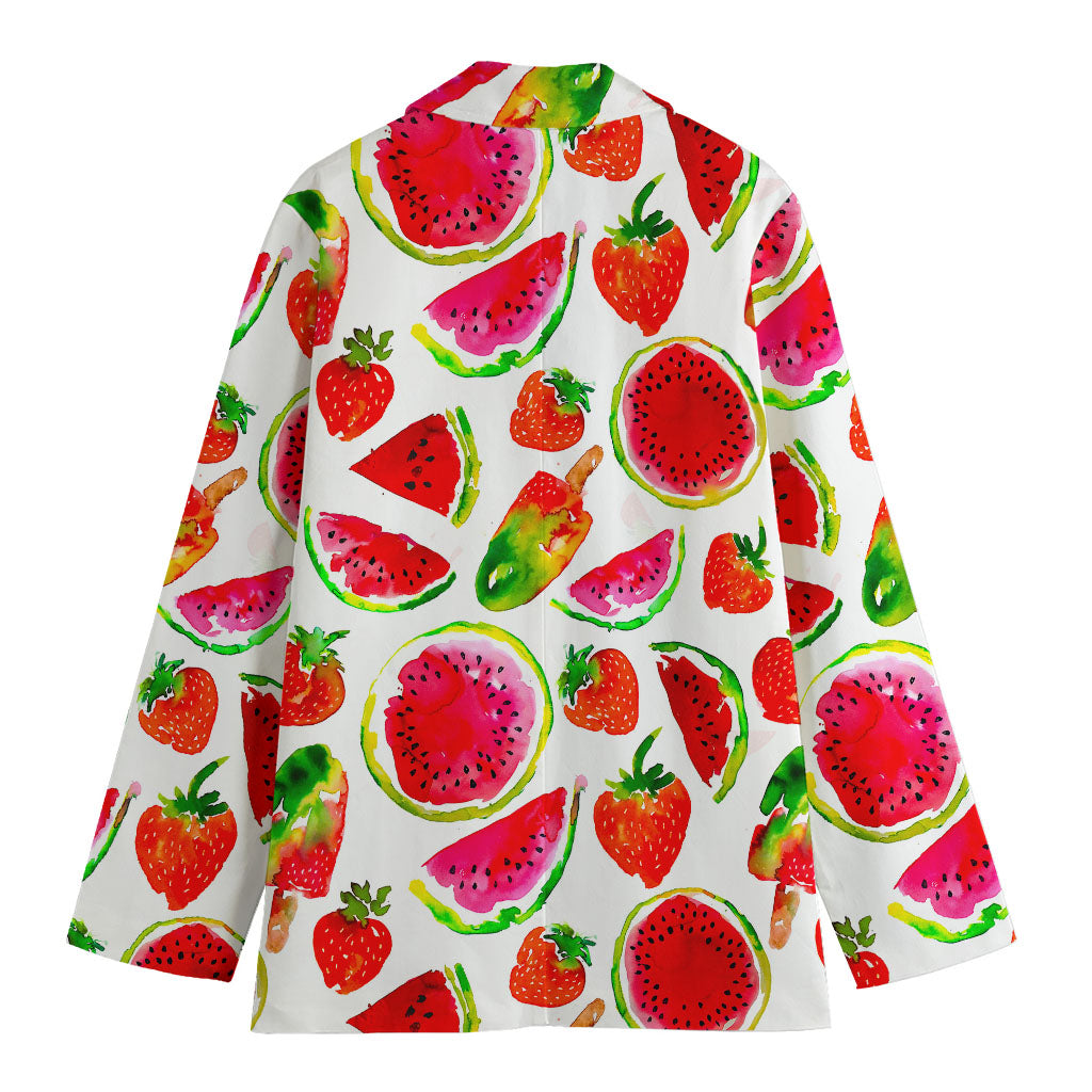 Summer Fruits Watermelon Pattern Print Women's Cotton Blazer