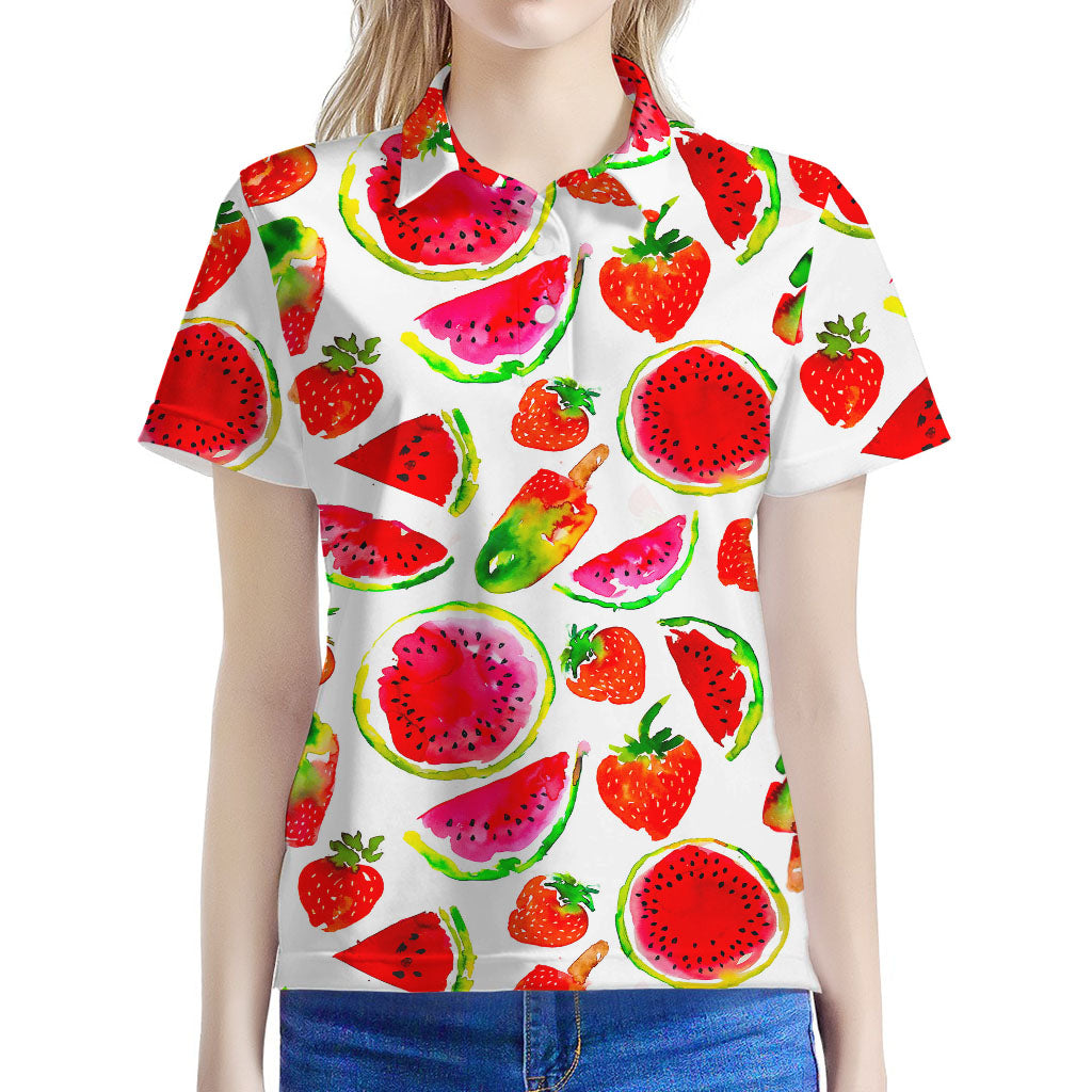 Summer Fruits Watermelon Pattern Print Women's Polo Shirt