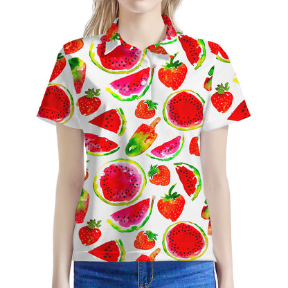 Summer Fruits Watermelon Pattern Print Women's Polo Shirt
