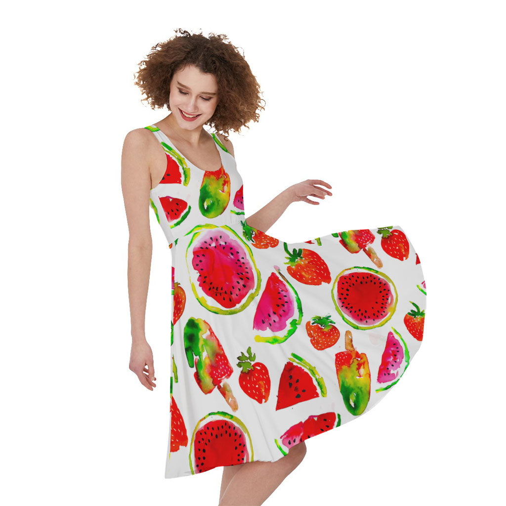 Summer Fruits Watermelon Pattern Print Women's Sleeveless Dress
