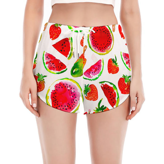Summer Fruits Watermelon Pattern Print Women's Split Running Shorts