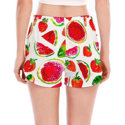 Summer Fruits Watermelon Pattern Print Women's Split Running Shorts