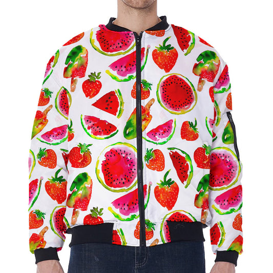 Summer Fruits Watermelon Pattern Print Zip Sleeve Bomber Jacket
