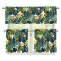 Summer Hawaiian Leaves Pattern Print 3 Piece Kitchen Curtains