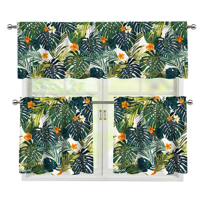 Summer Hawaiian Leaves Pattern Print 3 Piece Kitchen Curtains