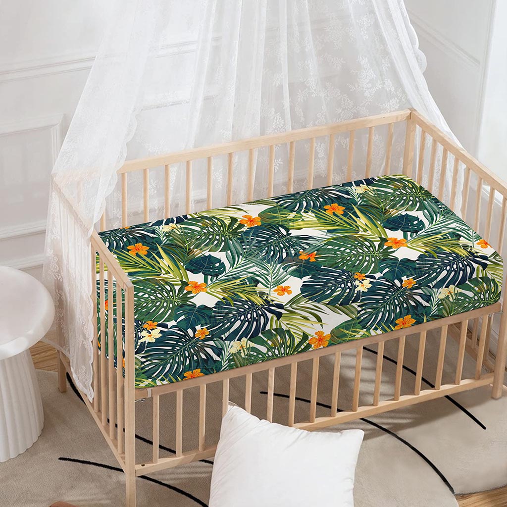 Summer Hawaiian Leaves Pattern Print Baby Crib Sheet