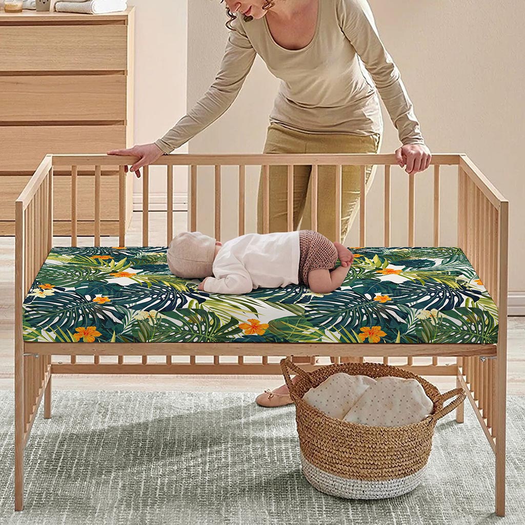 Summer Hawaiian Leaves Pattern Print Baby Crib Sheet