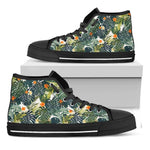 Summer Hawaiian Leaves Pattern Print Black High Top Sneakers