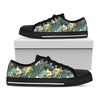 Summer Hawaiian Leaves Pattern Print Black Low Top Sneakers