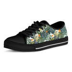 Summer Hawaiian Leaves Pattern Print Black Low Top Sneakers