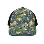 Summer Hawaiian Leaves Pattern Print Black Mesh Trucker Cap