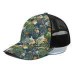 Summer Hawaiian Leaves Pattern Print Black Mesh Trucker Cap