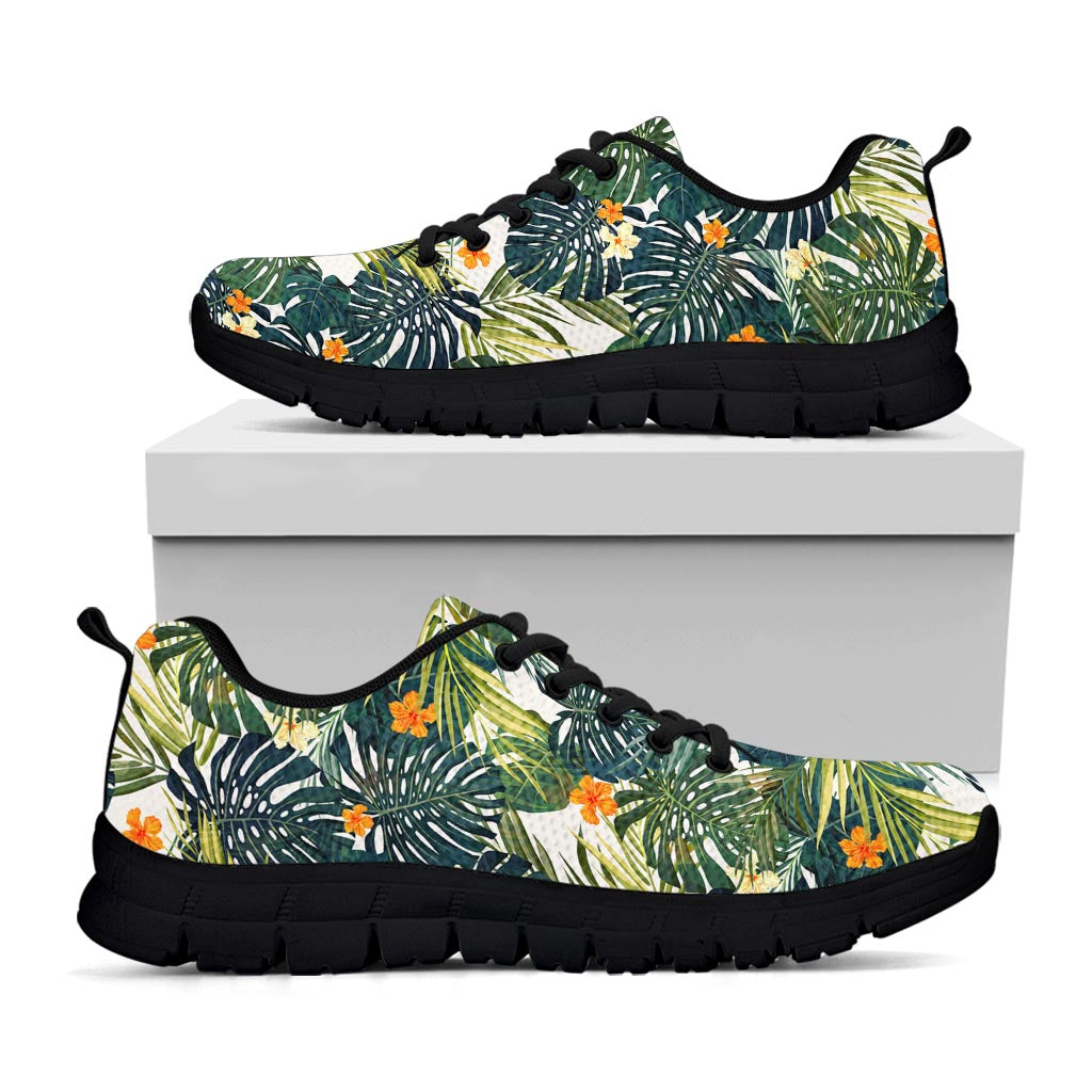 Summer Hawaiian Leaves Pattern Print Black Running Shoes