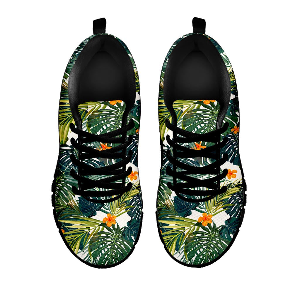 Summer Hawaiian Leaves Pattern Print Black Running Shoes