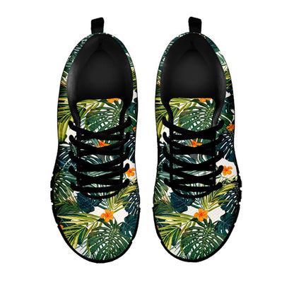 Summer Hawaiian Leaves Pattern Print Black Running Shoes