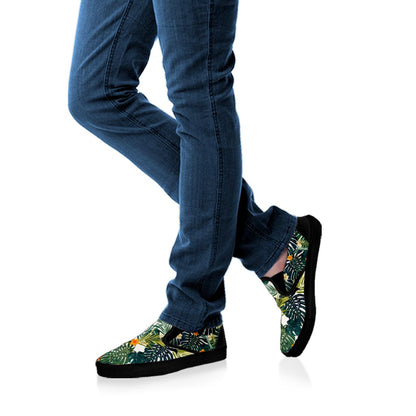 Summer Hawaiian Leaves Pattern Print Black Slip On Sneakers