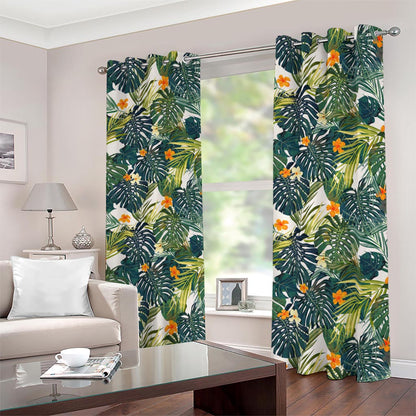 Summer Hawaiian Leaves Pattern Print Blackout Grommet Curtains