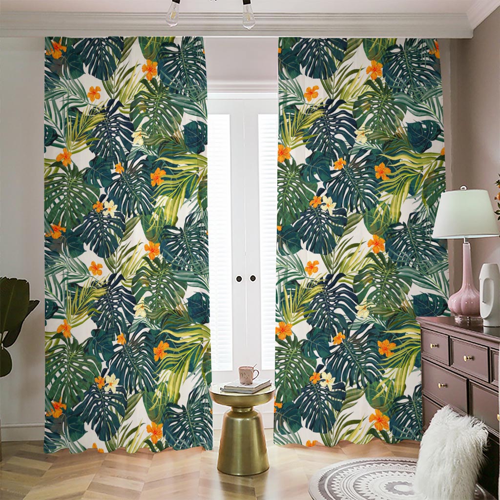 Summer Hawaiian Leaves Pattern Print Blackout Pencil Pleat Curtains