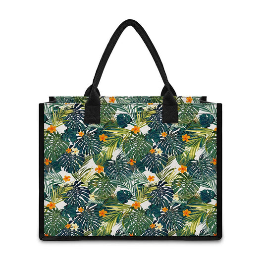 Summer Hawaiian Leaves Pattern Print Canvas Tote Bag