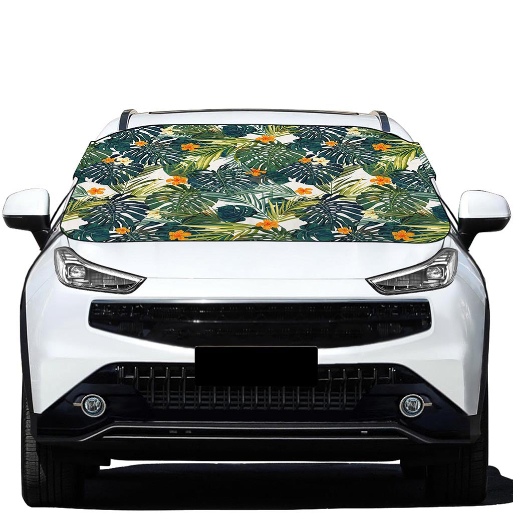 Summer Hawaiian Leaves Pattern Print Car Windshield Snow Cover