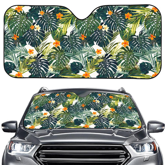 Summer Hawaiian Leaves Pattern Print Car Windshield Sun Shade