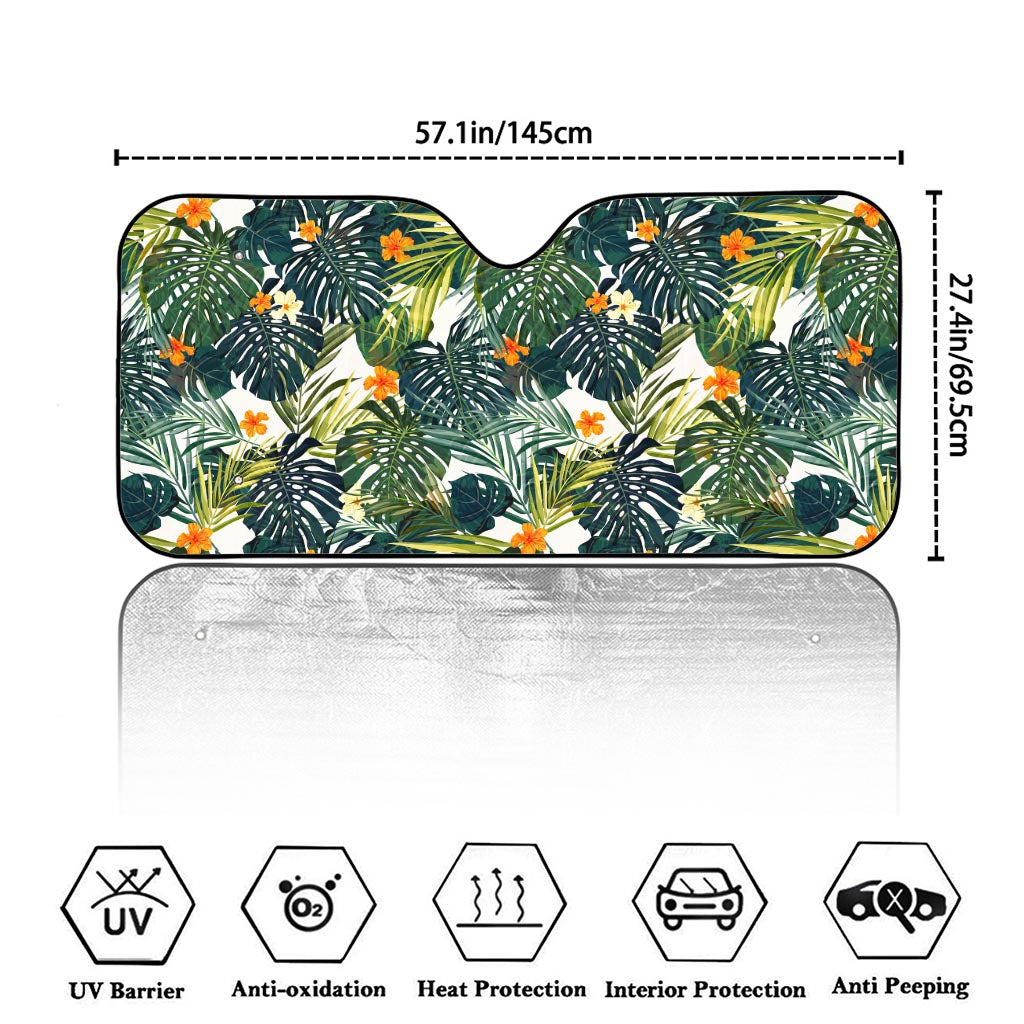 Summer Hawaiian Leaves Pattern Print Car Windshield Sun Shade