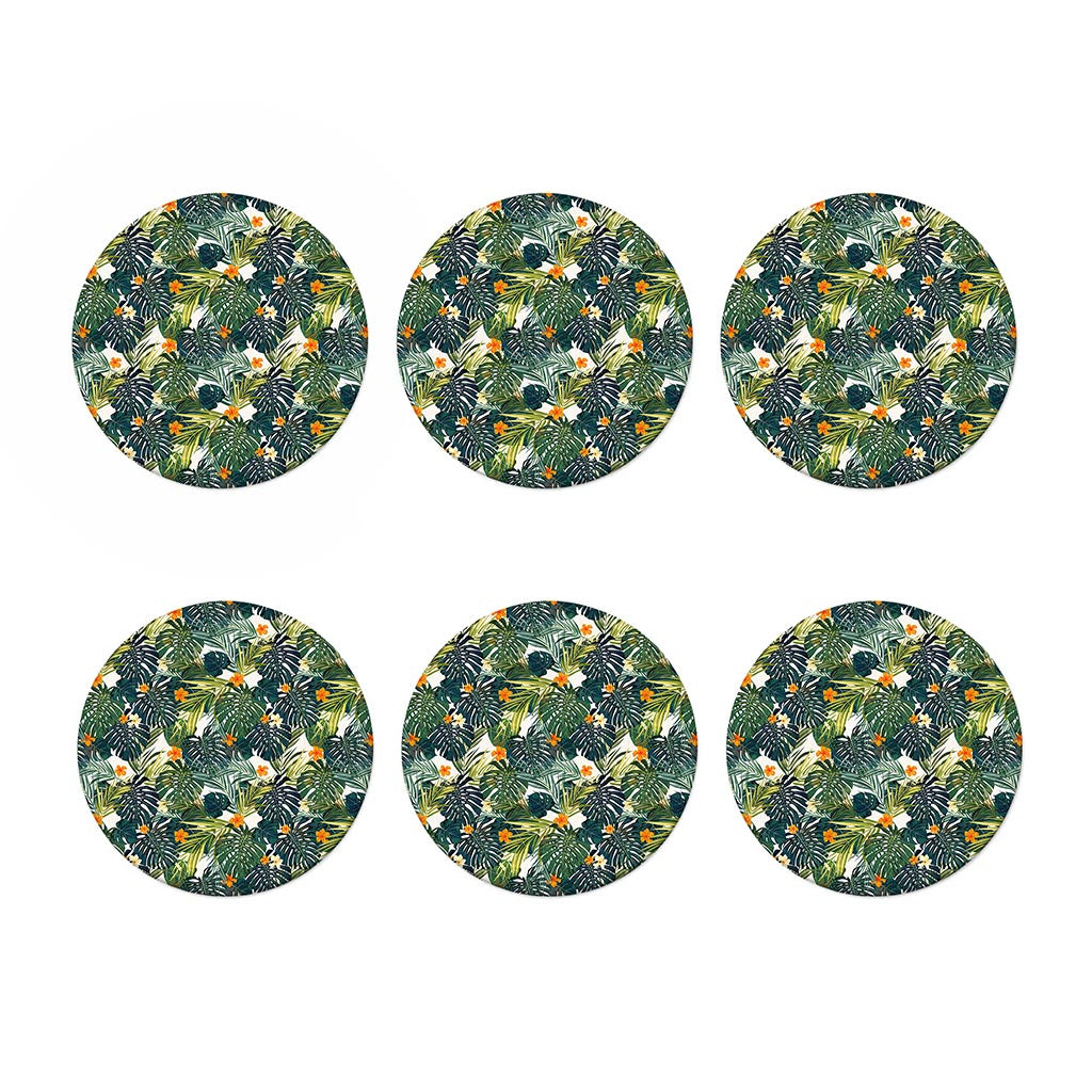 Summer Hawaiian Leaves Pattern Print Coaster Set