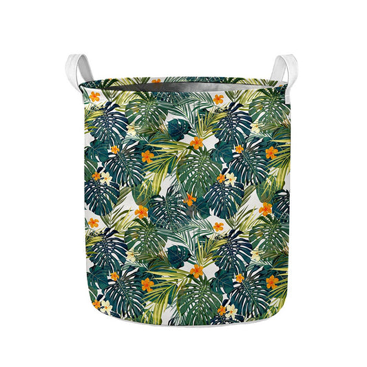 Summer Hawaiian Leaves Pattern Print Collapsible Laundry Basket