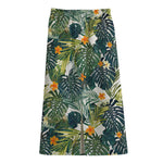 Summer Hawaiian Leaves Pattern Print Cotton Front Slit Maxi Skirt