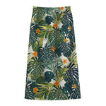 Summer Hawaiian Leaves Pattern Print Cotton Front Slit Maxi Skirt