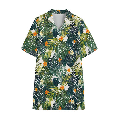Summer Hawaiian Leaves Pattern Print Cotton Hawaiian Shirt