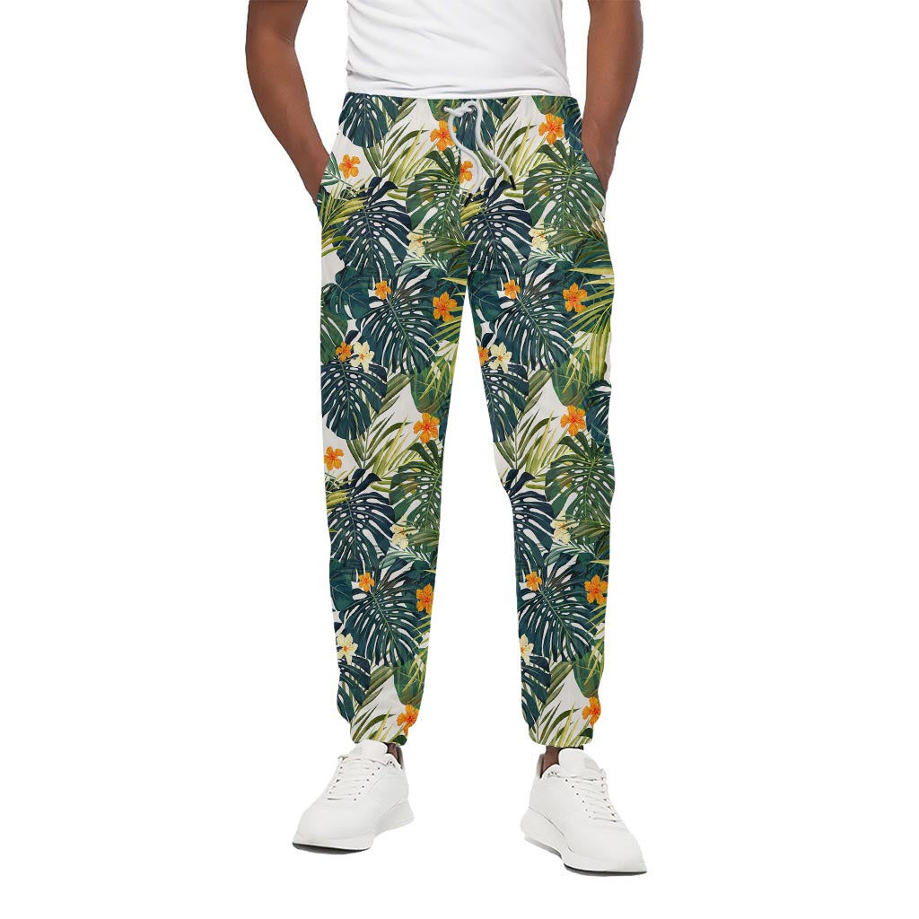 Summer Hawaiian Leaves Pattern Print Cotton Pants
