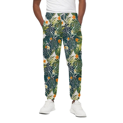 Summer Hawaiian Leaves Pattern Print Cotton Pants