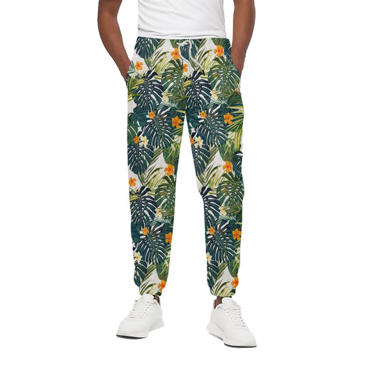 Summer Hawaiian Leaves Pattern Print Cotton Pants