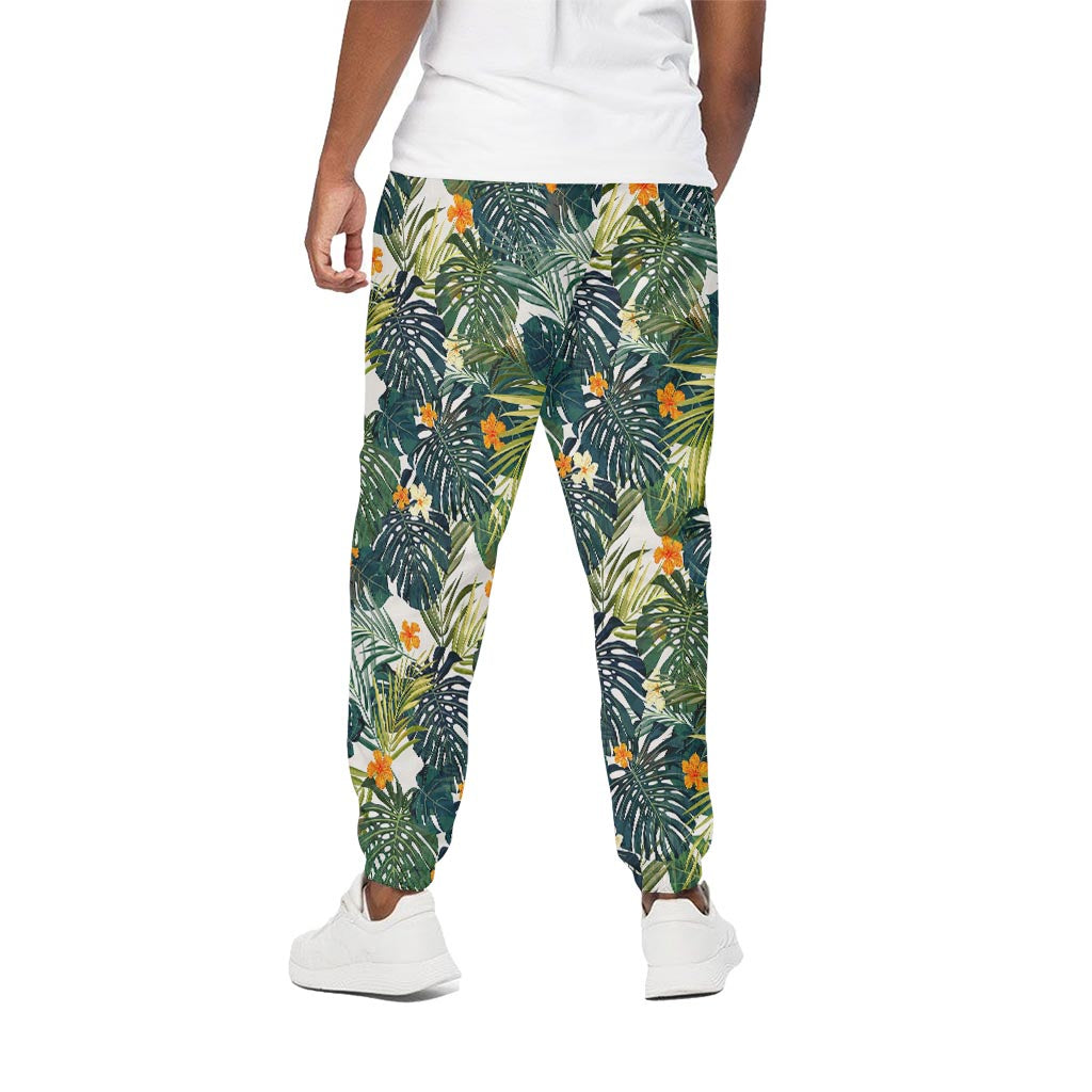 Summer Hawaiian Leaves Pattern Print Cotton Pants