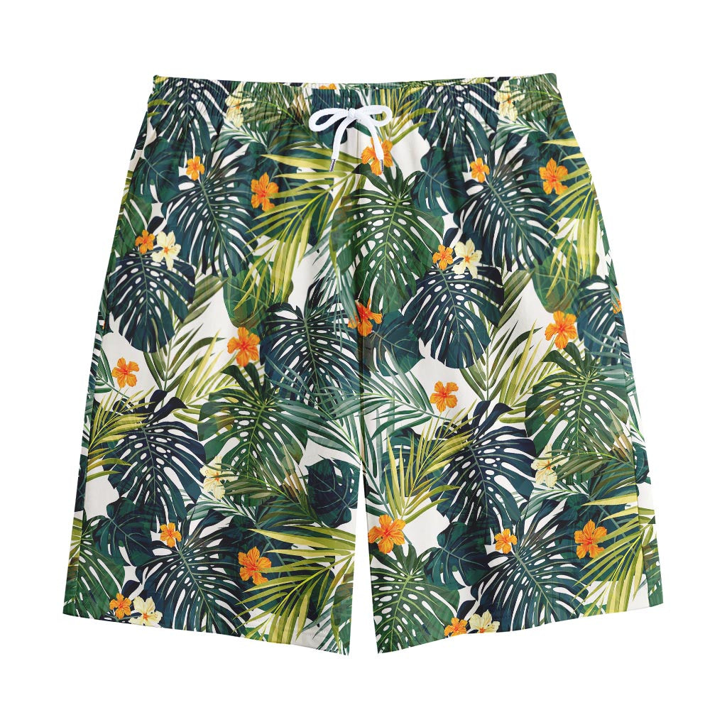 Summer Hawaiian Leaves Pattern Print Cotton Shorts