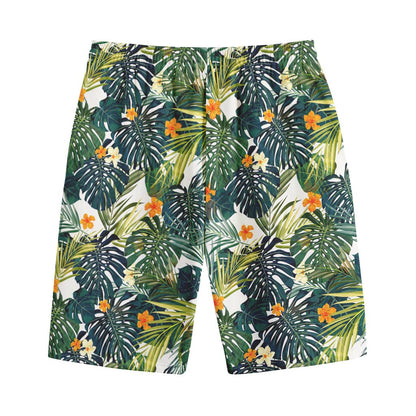 Summer Hawaiian Leaves Pattern Print Cotton Shorts