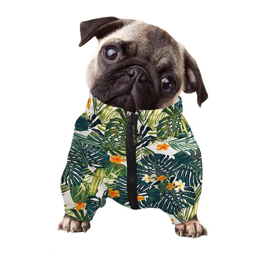 Summer Hawaiian Leaves Pattern Print Dog Zip Up Jacket