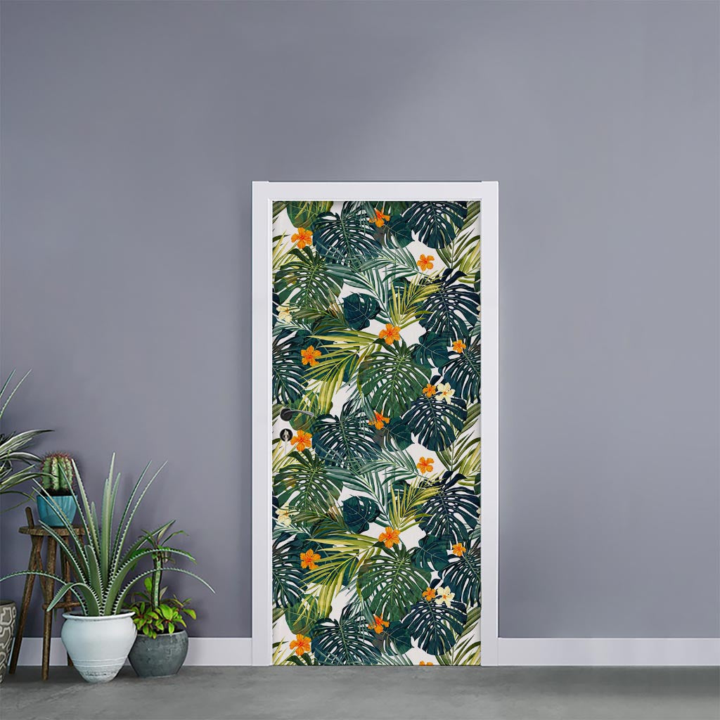 Summer Hawaiian Leaves Pattern Print Door Sticker
