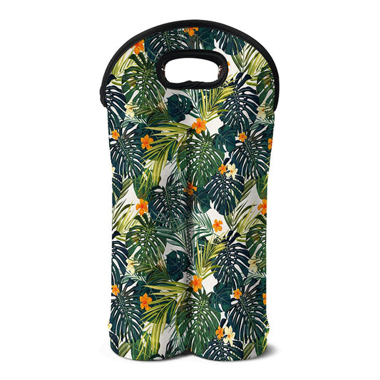 Summer Hawaiian Leaves Pattern Print Double Neoprene Wine Tote