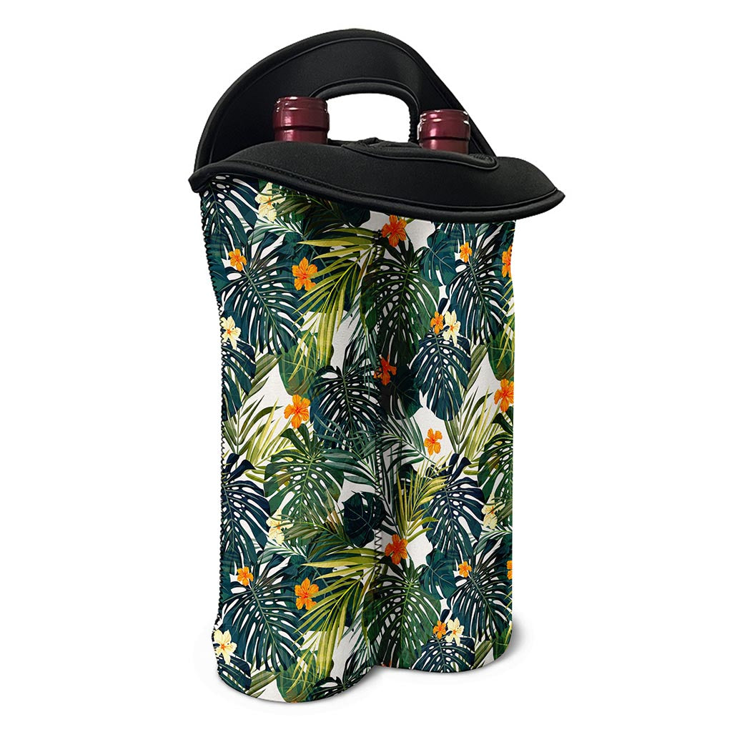 Summer Hawaiian Leaves Pattern Print Double Neoprene Wine Tote