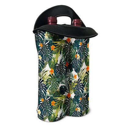 Summer Hawaiian Leaves Pattern Print Double Neoprene Wine Tote