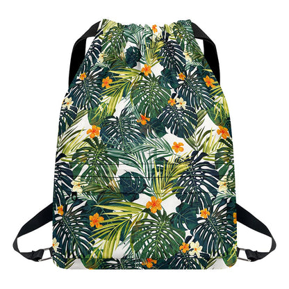Summer Hawaiian Leaves Pattern Print Drawstring Backpack