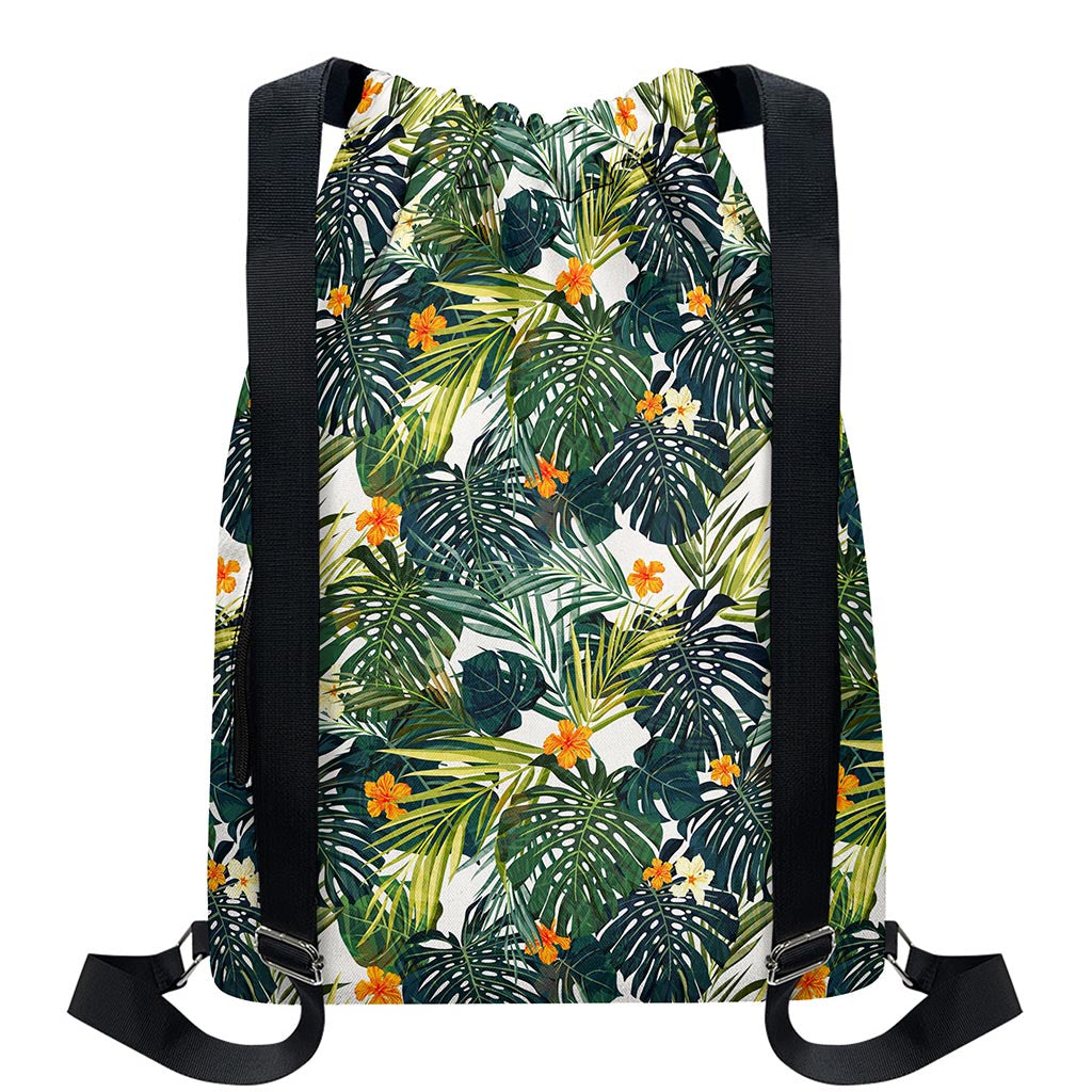 Summer Hawaiian Leaves Pattern Print Drawstring Backpack