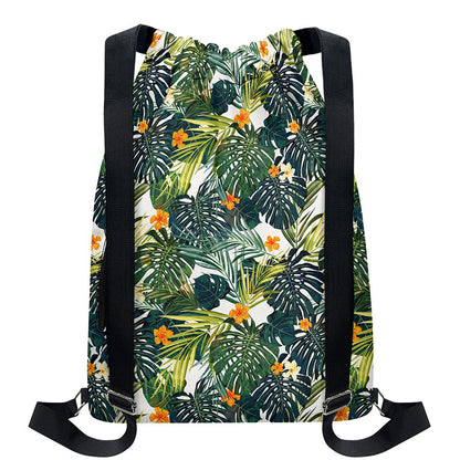 Summer Hawaiian Leaves Pattern Print Drawstring Backpack
