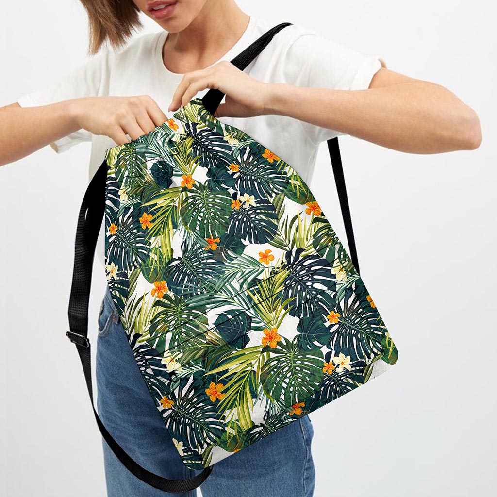Summer Hawaiian Leaves Pattern Print Drawstring Backpack